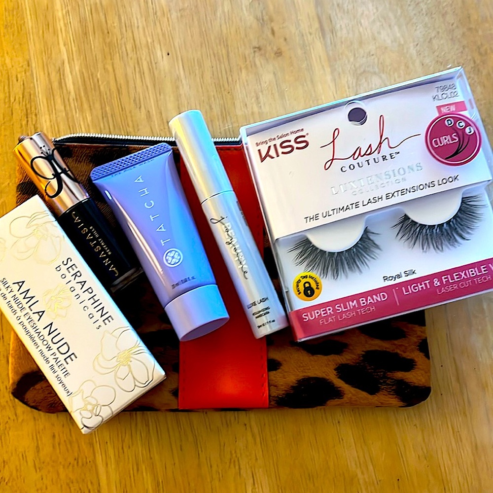Cheetah makeup bag full of goodies. A perfect gift for you or someone else.